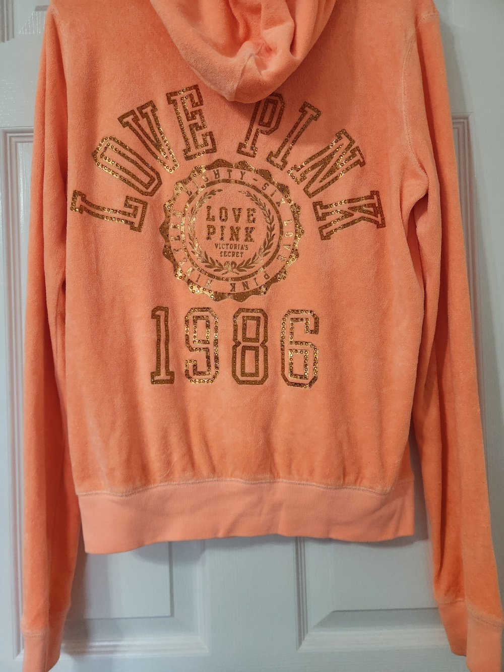 PINK Victoria's Secret Orange Sequin Dog Zip Hoodie - Picture 6 of 8